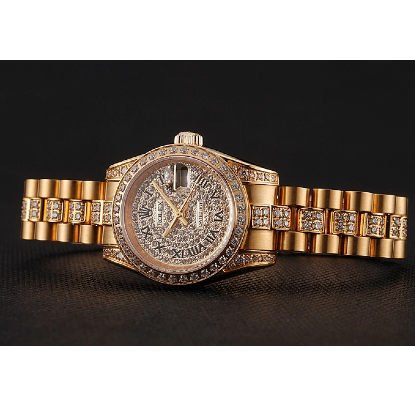 Good copy rolex watches 1453955 Bracelet Pave Swiss Diamond Diamond Dial Rolex DayJust Gold 0623